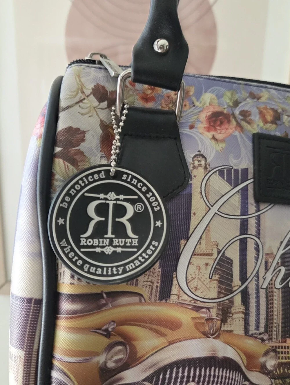 Robin Ruth Chicago City Skyline Print Satchel Duffle Multi-Color Womens